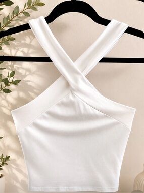 GAZE White Cross Strap Crop Top | Size XS
